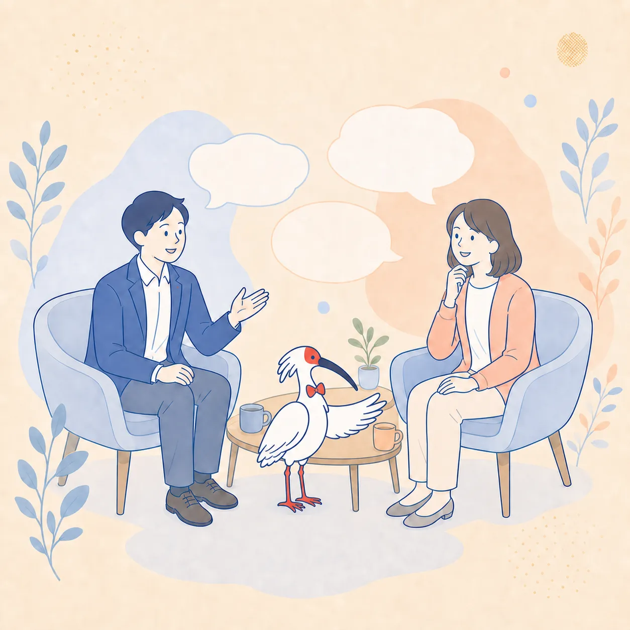 お客様と相談者の声をつなぐトキガネくんのイラスト